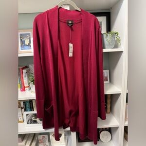 NEW JM Collection lightweight sweater cardigan- maroon red - button sleeve - XL